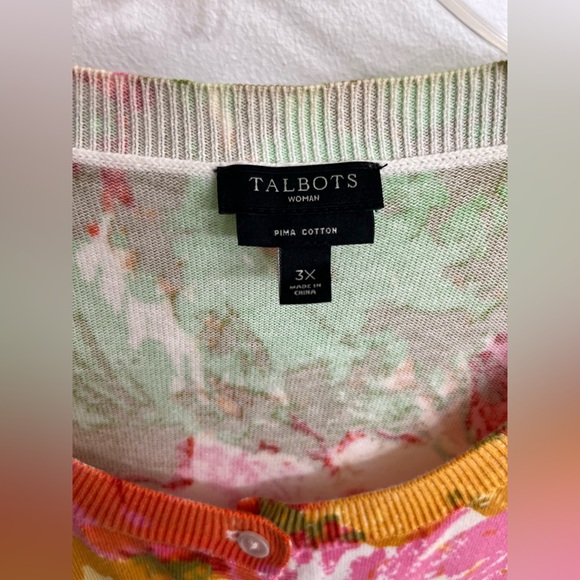 Talbots 3X Multicolor Floral Knit Cardigan with 3/4 Sleeves - Picture 4 of 7
